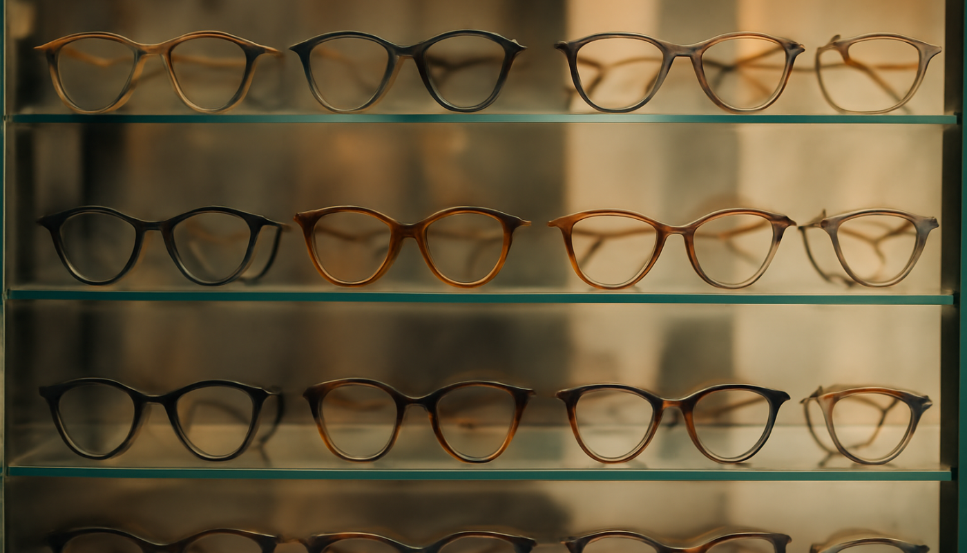 vitrine avec plusieurs paires rétro alignées