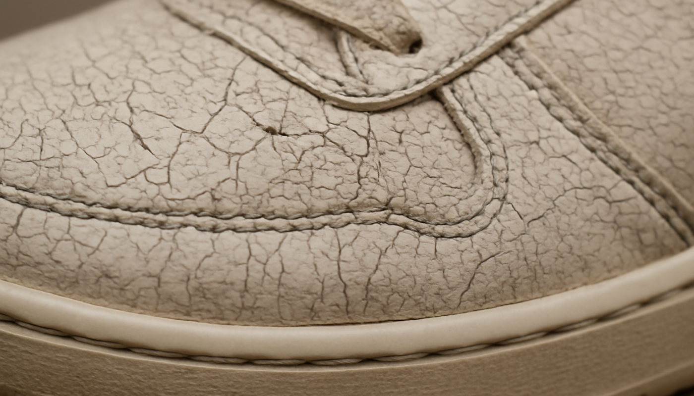 gros plan cuir de sneaker fissuré