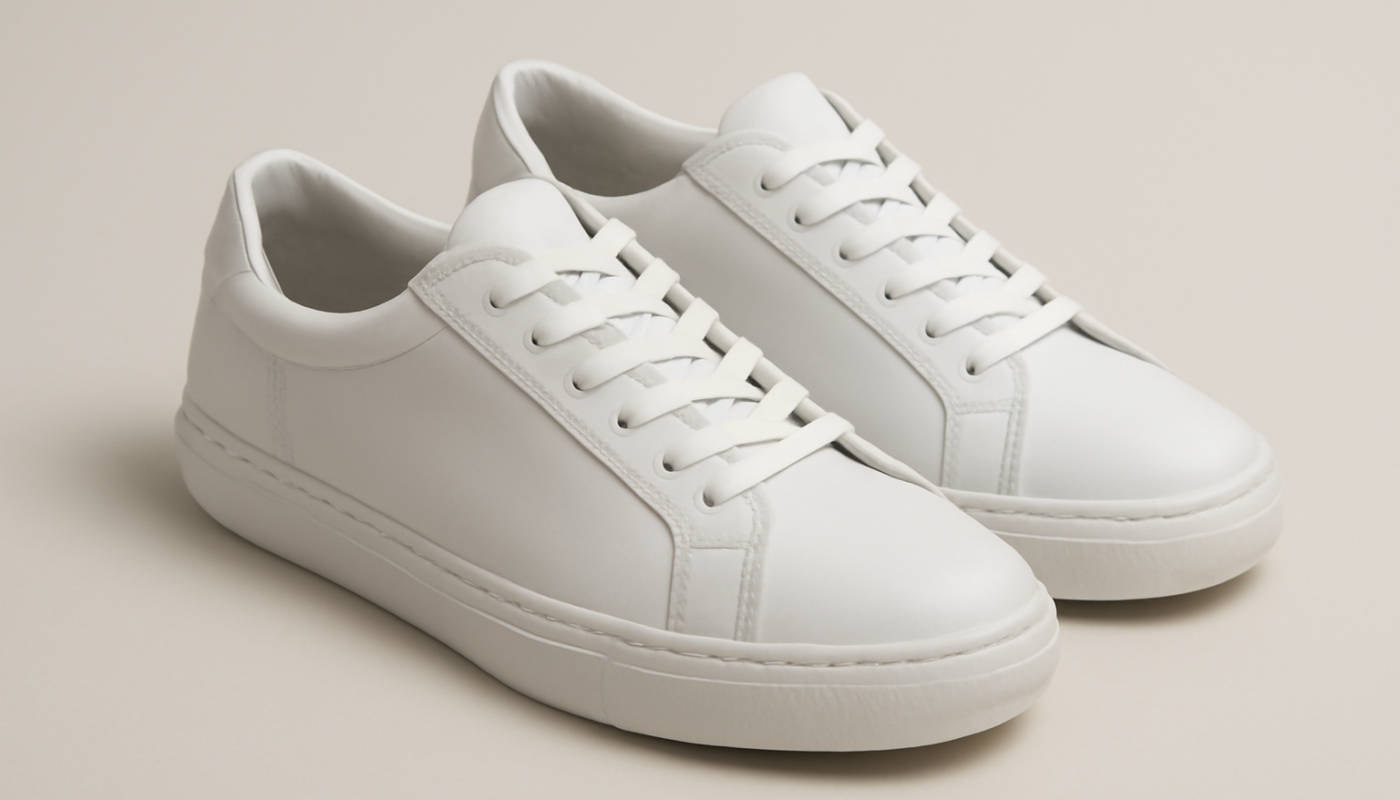 paire de sneakers blanche minimaliste sur fond neutre