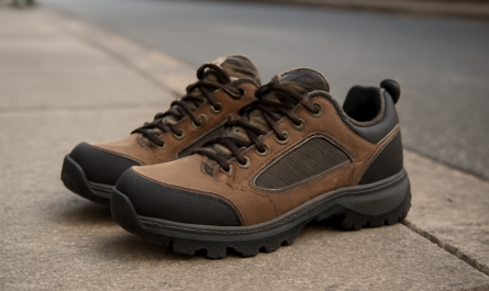 paire de chaussures outdoor posée sur trottoir urbain