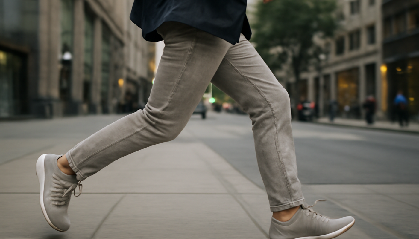 personne marchant vite en ville en baskets