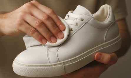 mains essuyant doucement une sneaker cuir