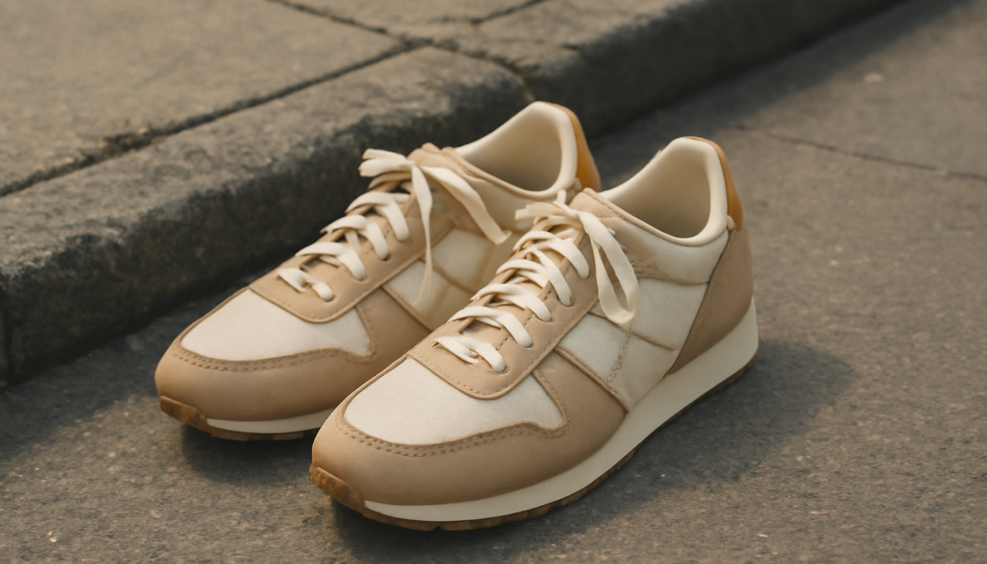 paire de sneakers rétro posée sur trottoir