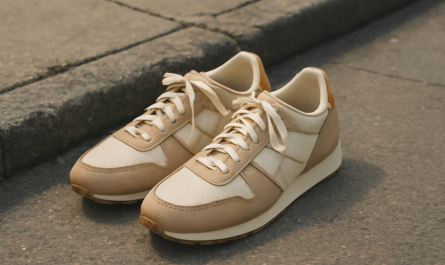 paire de sneakers rétro posée sur trottoir