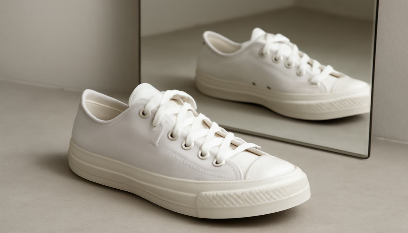 paire de baskets classiques posée devant miroir