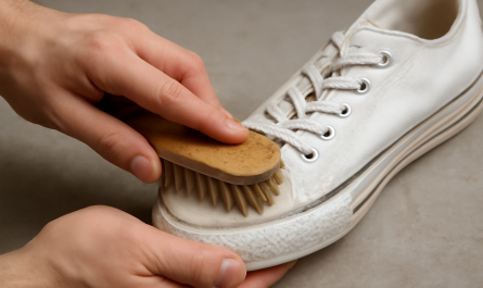 mains frottant une semelle blanche avec brosse