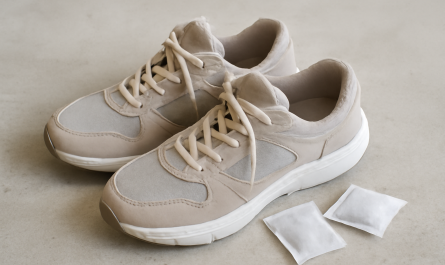 sneakers ouvertes avec sachets desodorisants a cote