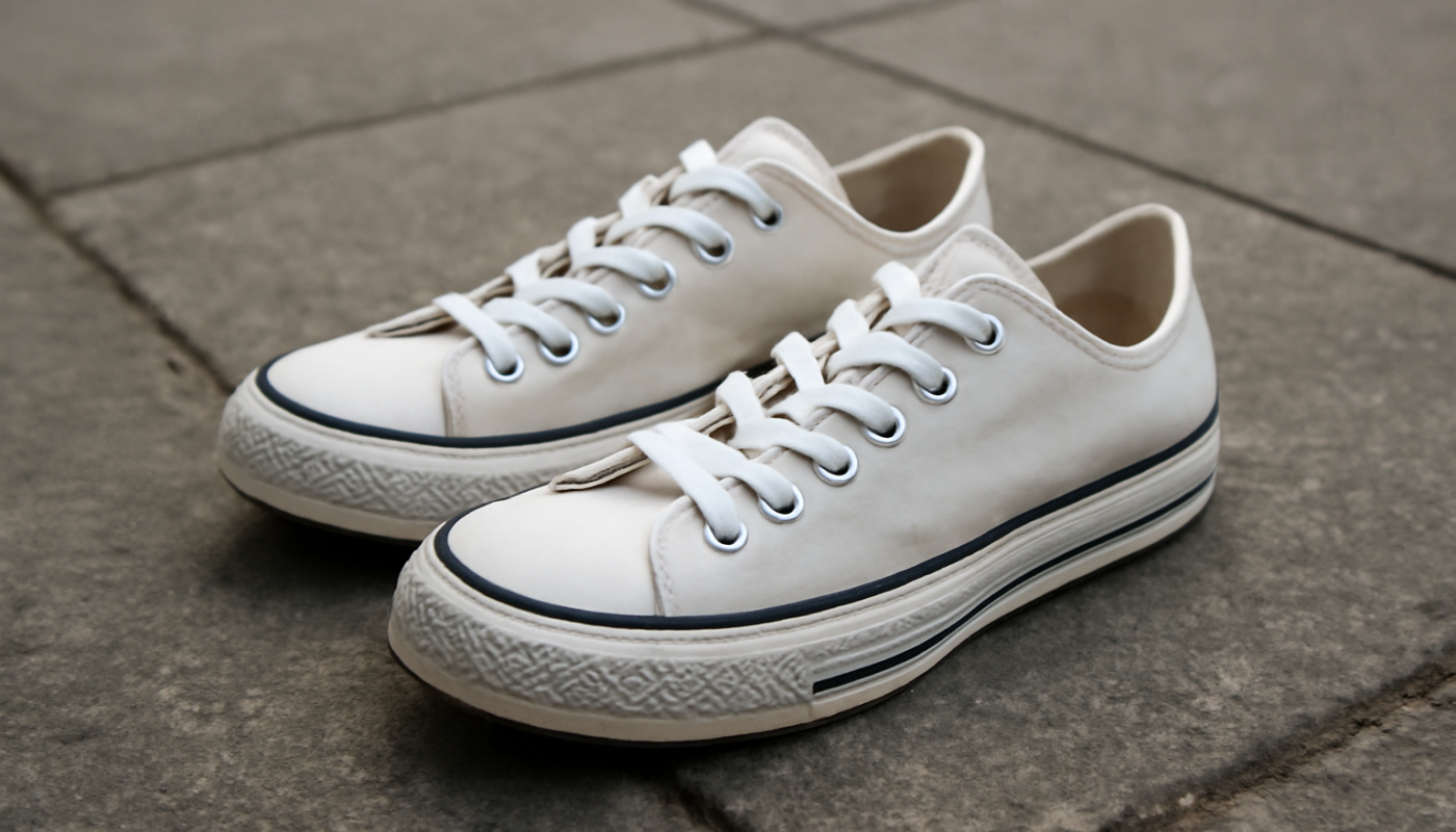 paire de sneakers classiques posée sur trottoir