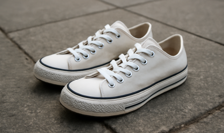 paire de sneakers classiques posée sur trottoir