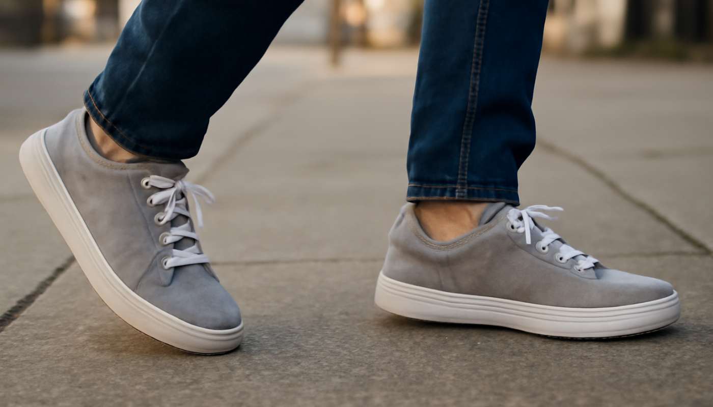 sneakers en action sur trottoir