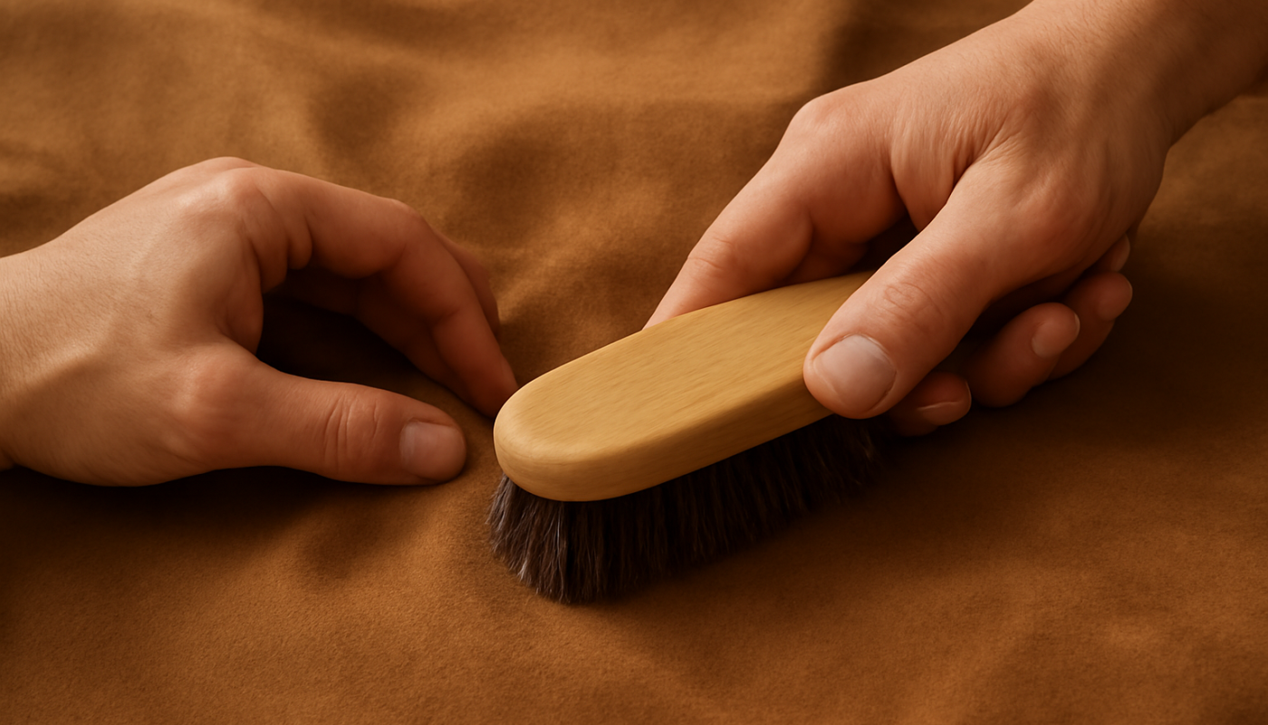 mains brossant du daim textile