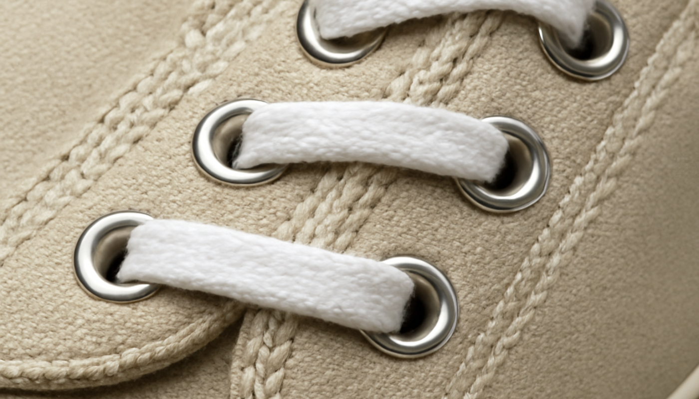gros plan oeillets metalliques d'une sneaker