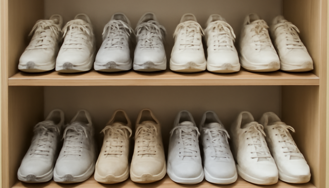 étagère avec sneakers bien rangées et cales