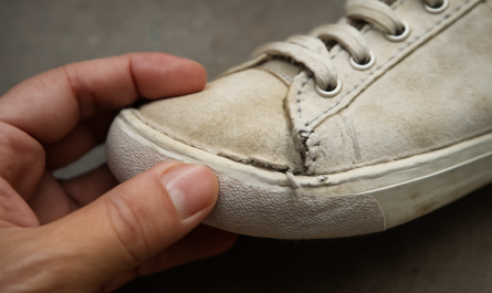 main montrant couture détachée sur sneaker