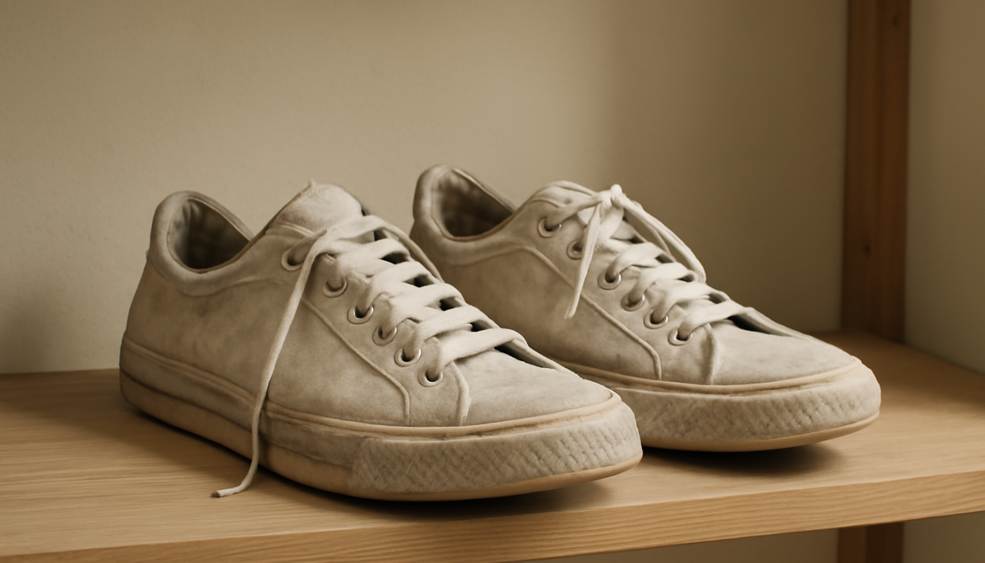 paire de sneakers séchant sur étagère