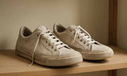 paire de sneakers séchant sur étagère