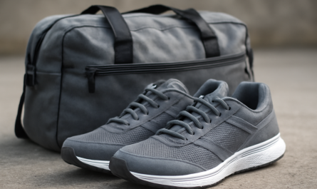 paire de sneakers running posée devant sac