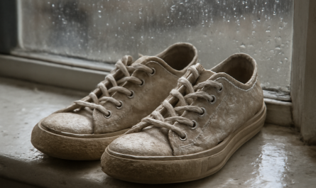 sneakers mouillées posées près d'une fenêtre