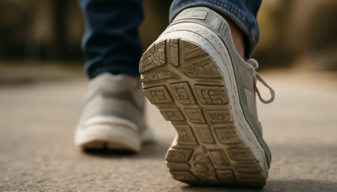 gros plan semelle sneaker en marche
