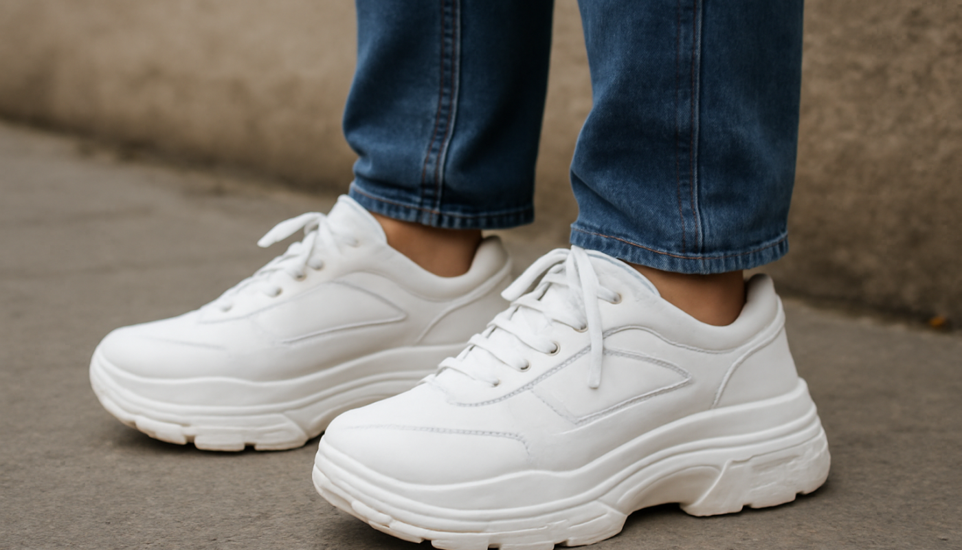 personne portant sneakers à semelles épaisses