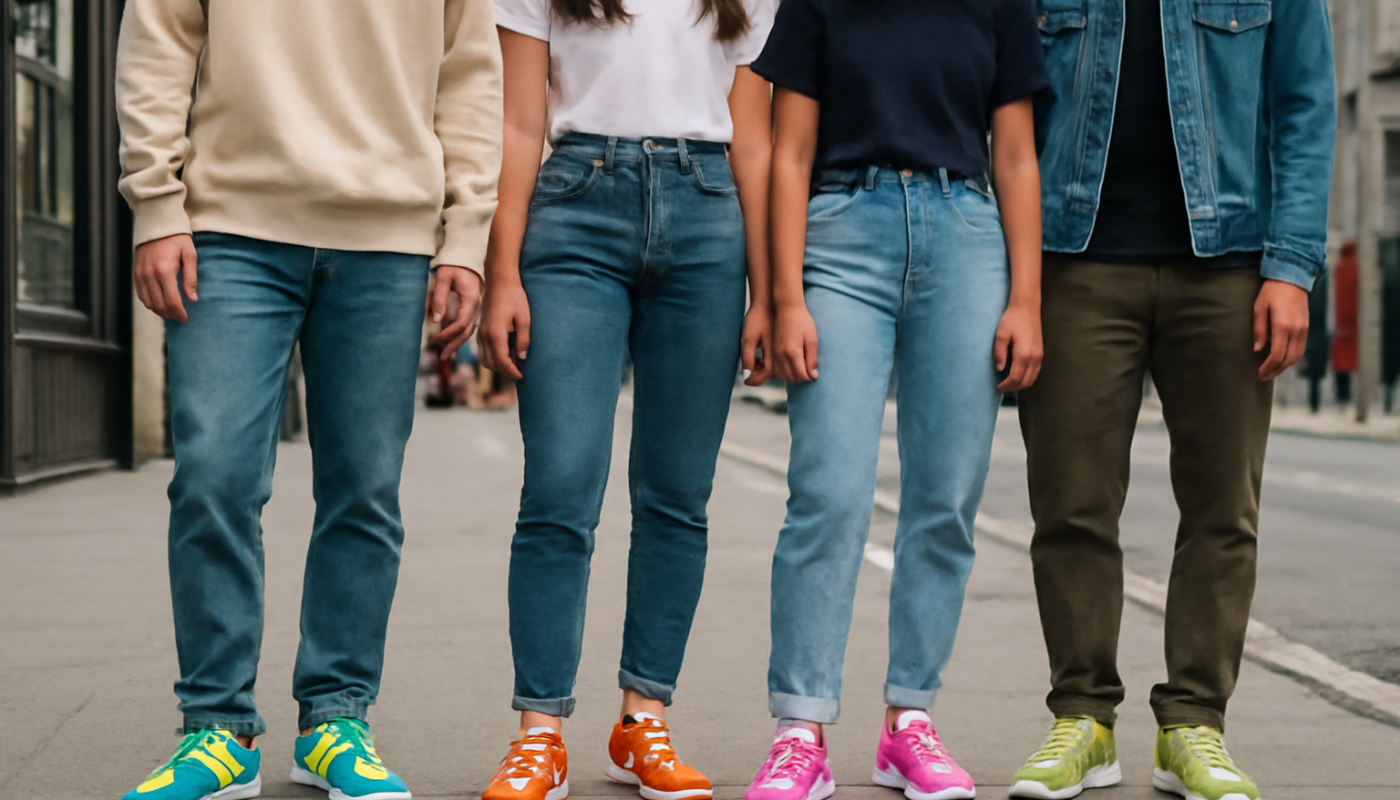jeunes portant sneakers colorées en ville