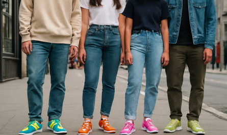 jeunes portant sneakers colorées en ville