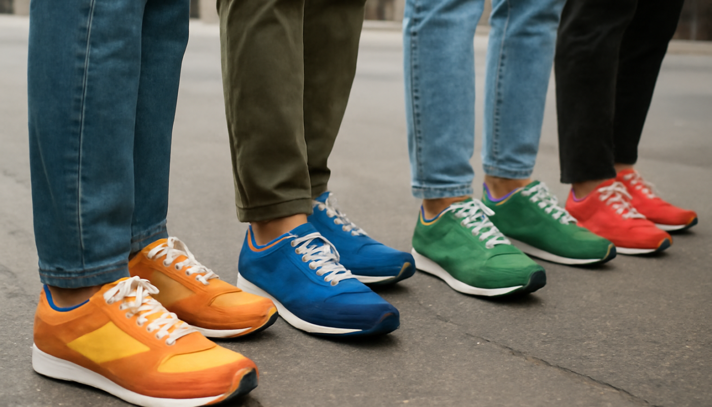 personnes portant sneakers colorées en rue